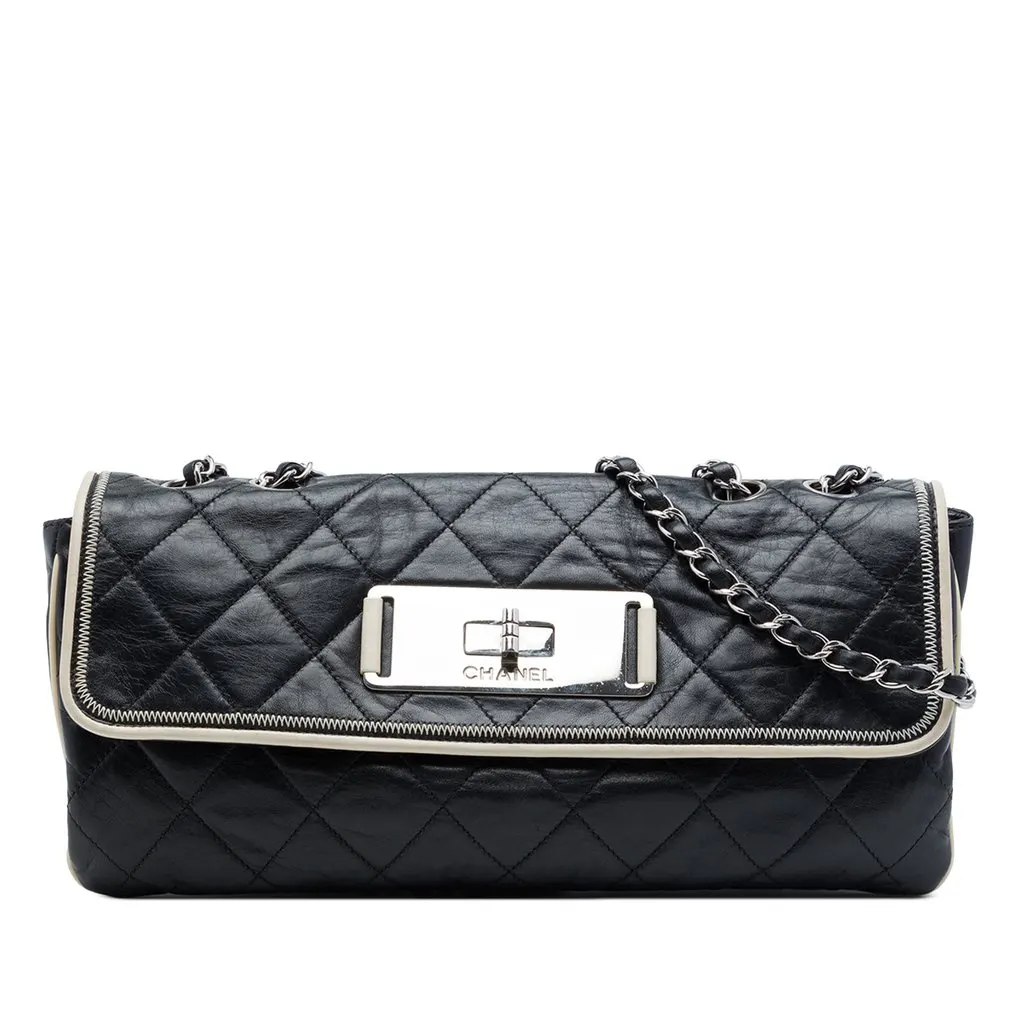 Chanel Quilted Lambskin East West Mademoiselle Flap Black Leather Very good - Front View