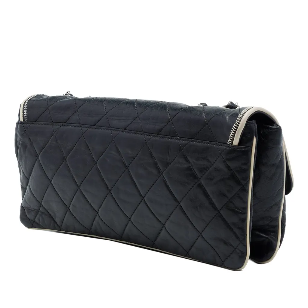 Chanel Quilted Lambskin East West Mademoiselle Flap Black Leather Very good - Back View