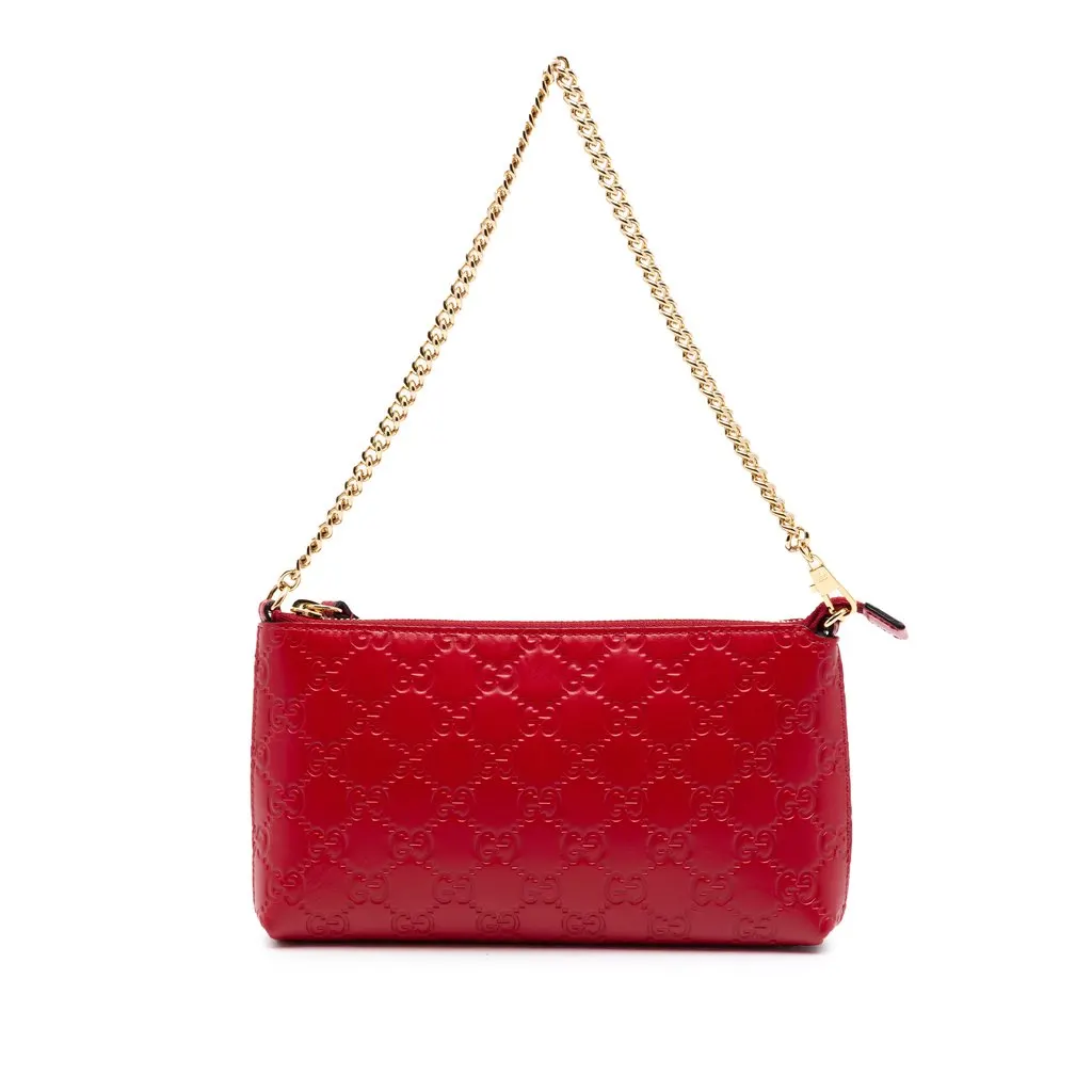 Gucci Guccissima Chain Pochette Red Leather Very good - Front View