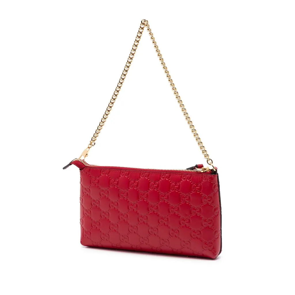 Gucci Guccissima Chain Pochette Red Leather Very good - Back View