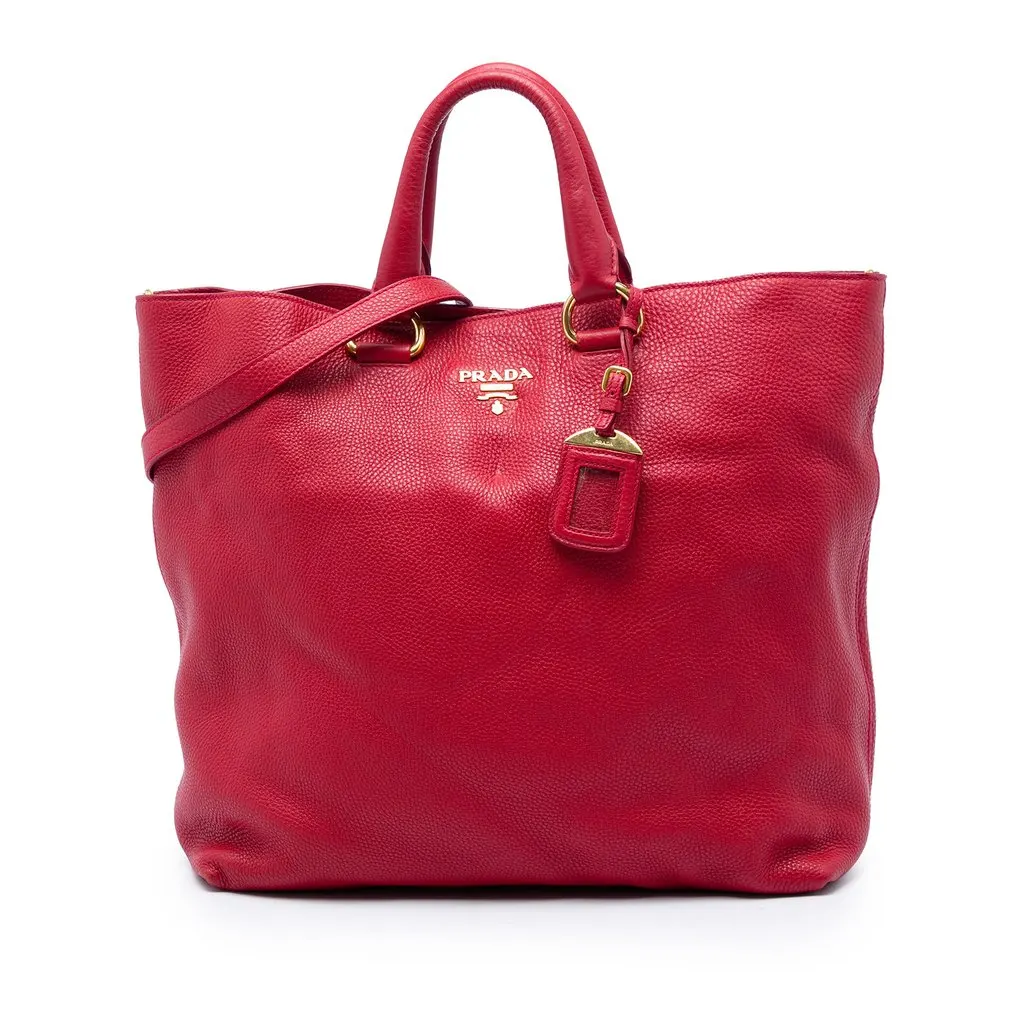 Prada Vitello Daino Open Convertible Tote Red Leather Very good - Front View