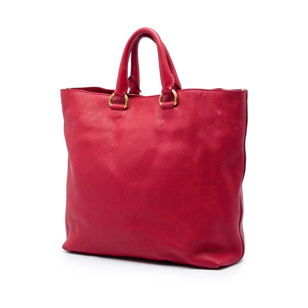 Prada Vitello Daino Open Convertible Tote Red Leather Very good - Back View