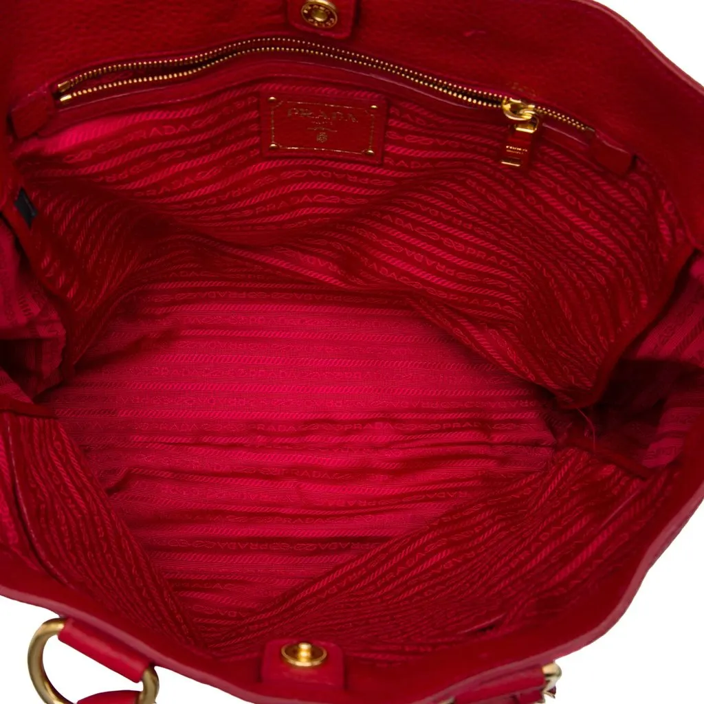 Prada Vitello Daino Open Convertible Tote Red Leather Very good - Model View