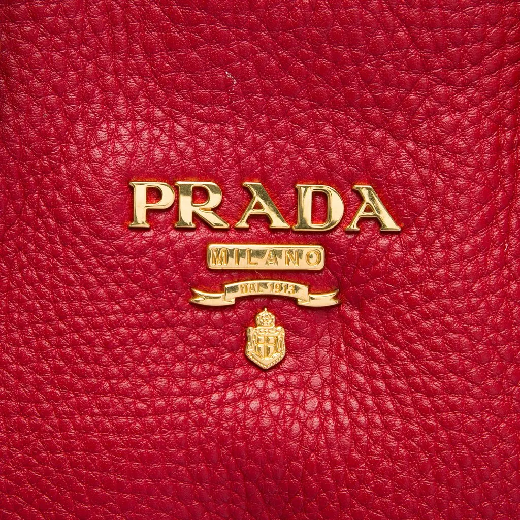 Prada Vitello Daino Open Convertible Tote Red Leather Very good - Box View