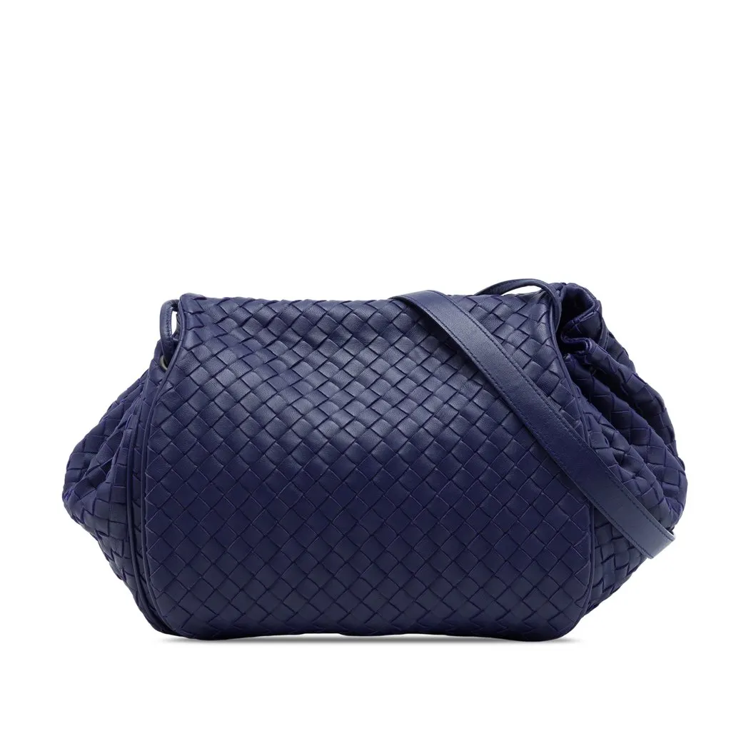 Bottega Veneta Nappa Intrecciato Flap Crossbody Blue Leather Very good - Front View