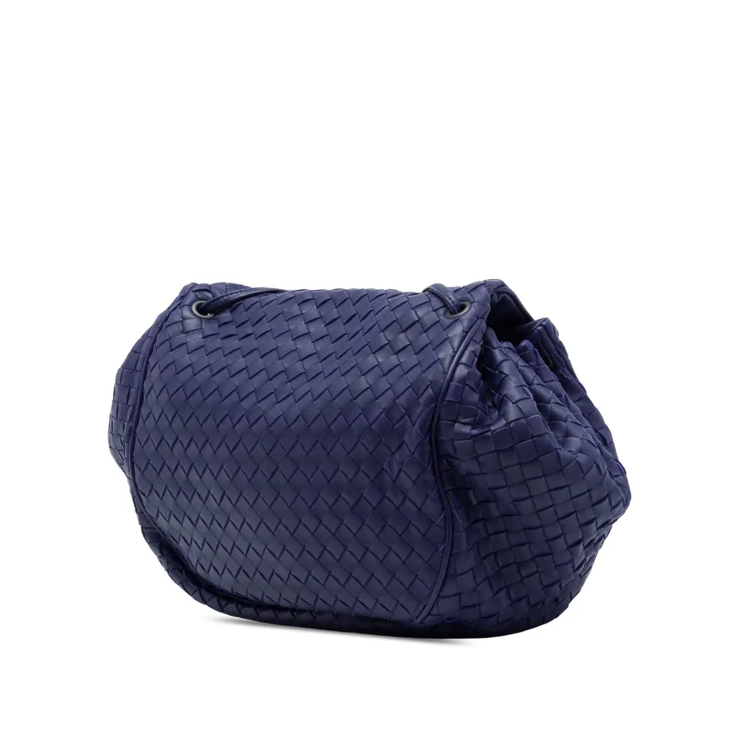 Bottega Veneta Nappa Intrecciato Flap Crossbody Blue Leather Very good - Back View