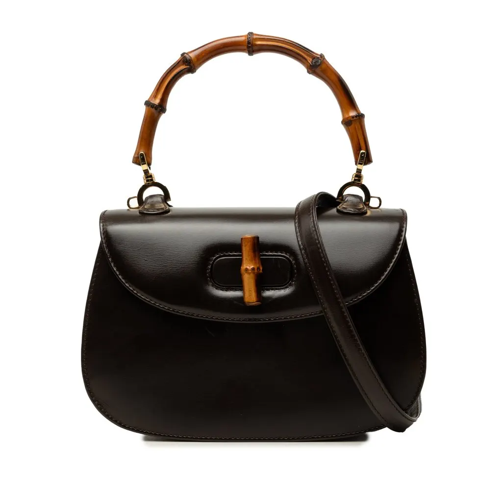 Gucci Small Calfskin Bamboo Night Brown Leather Very good - Front View