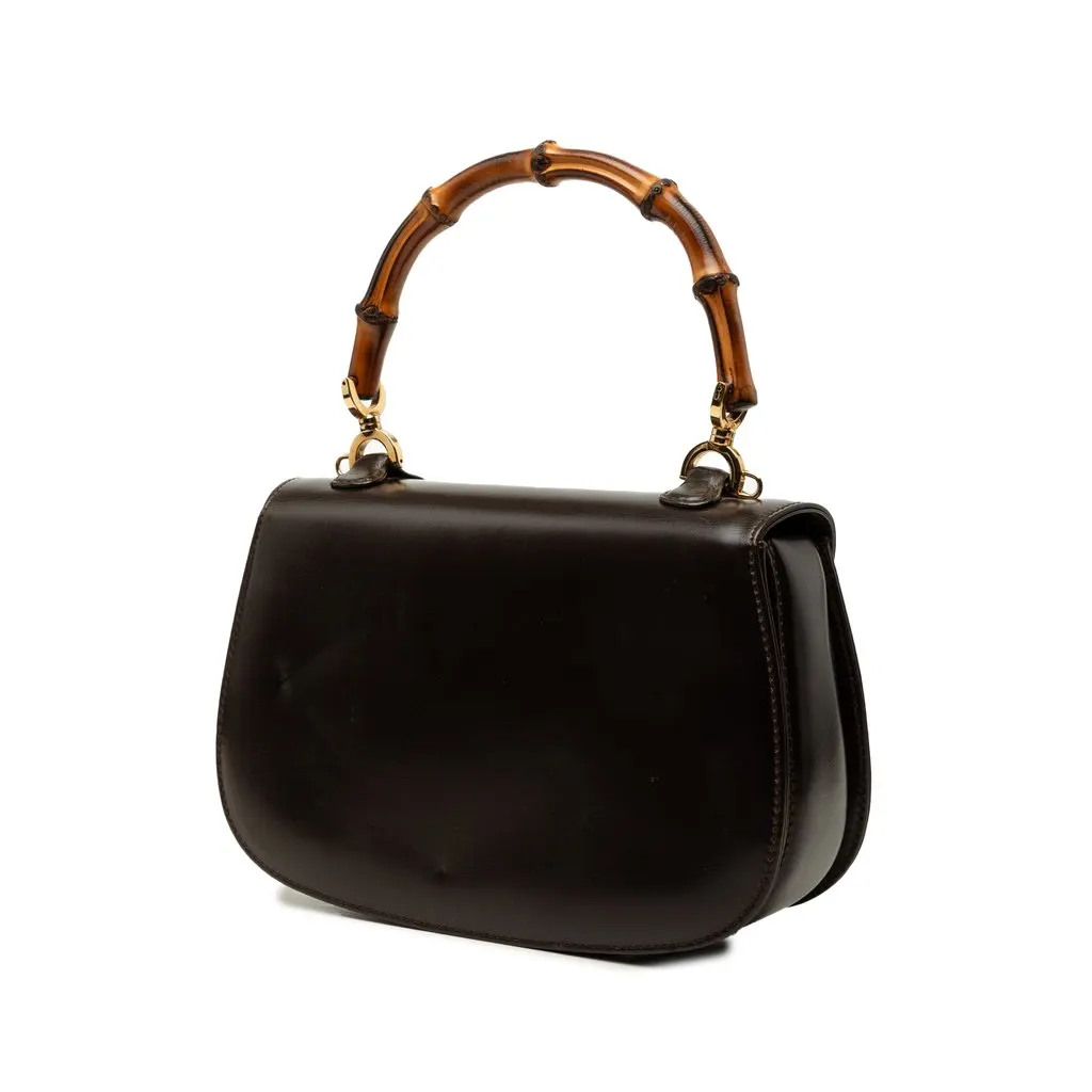 Gucci Small Calfskin Bamboo Night Brown Leather Very good - Back View