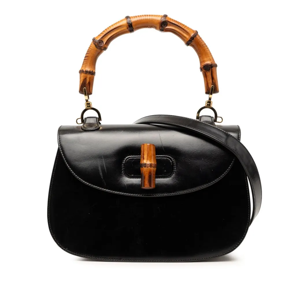 Gucci Calfskin Bamboo Night Black Leather Very good - Front View