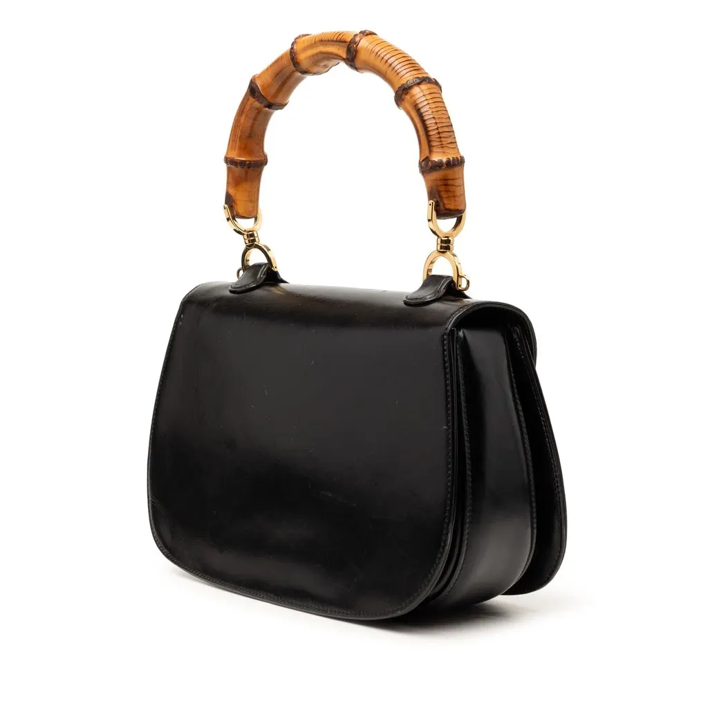 Gucci Calfskin Bamboo Night Black Leather Very good - Back View