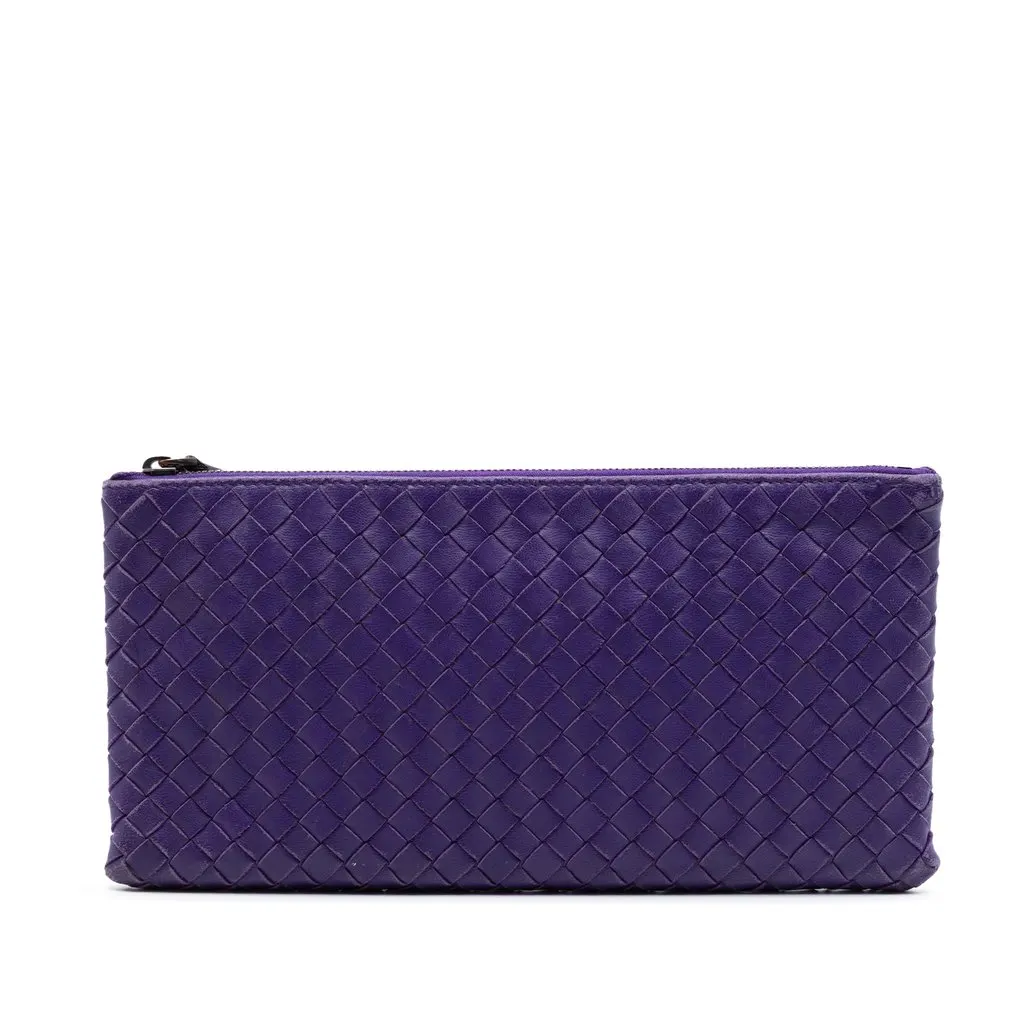 Bottega Veneta Nappa Intrecciato Clutch Purple Leather Very good - Front View