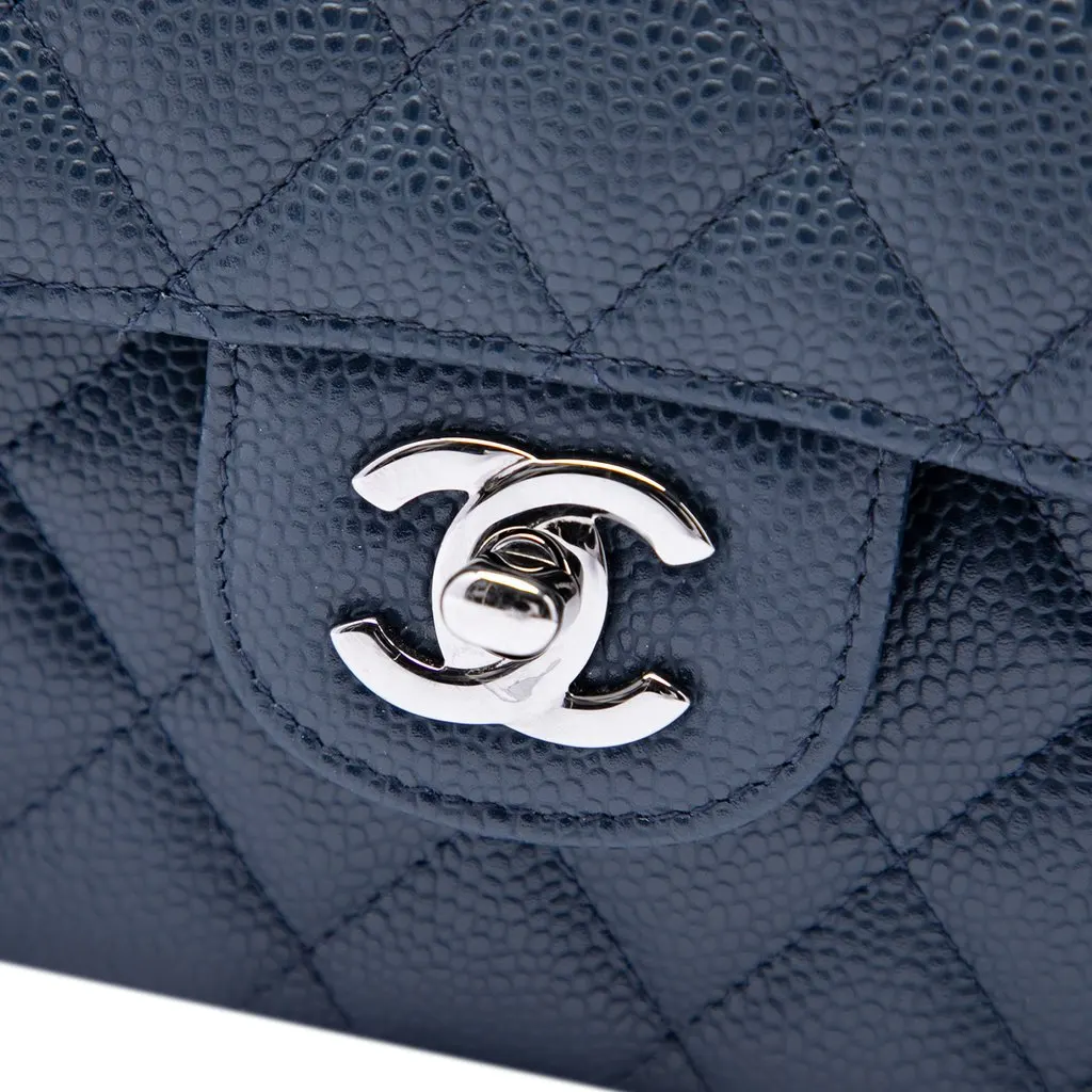 Chanel Medium Classic Caviar Double Flap Blue Leather Very good - Box View