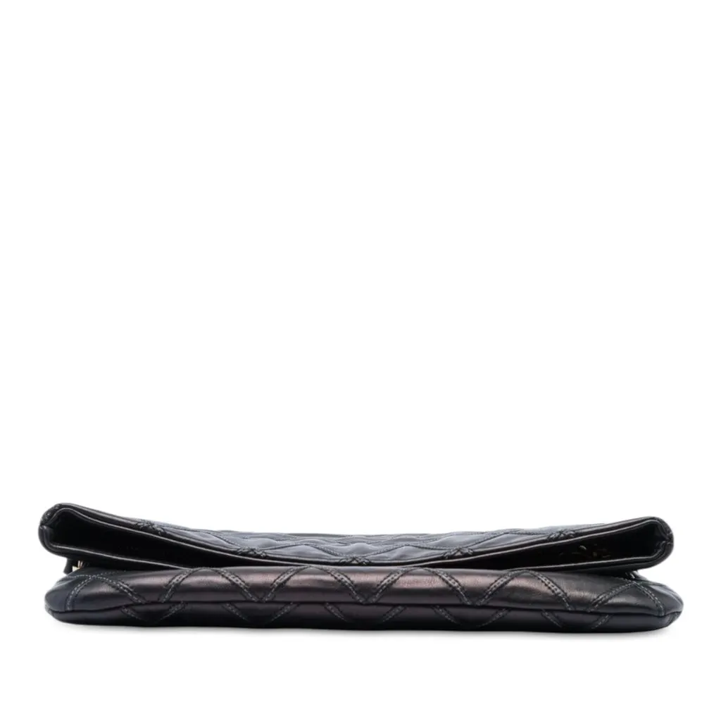 Chanel Quilted Lambskin Thin City Foldover Clutch Black Leather Very good - Inside View