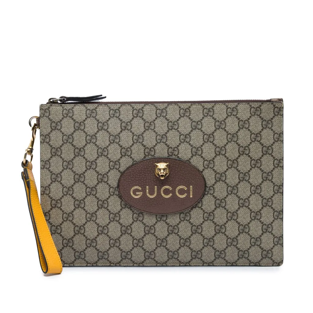 Gucci GG Supreme Neo Vintage Clutch Beige Canvas Very good - Front View