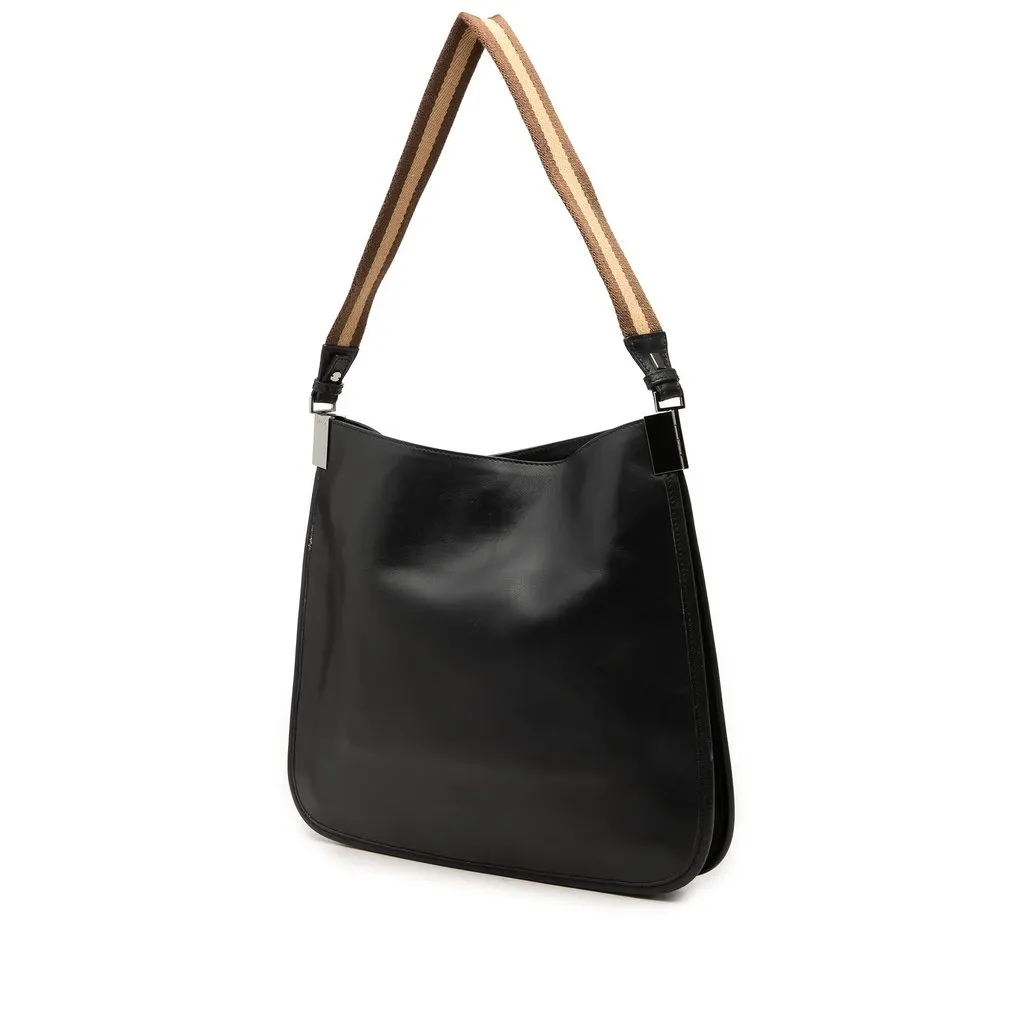Gucci Calfskin Web Shoulder Bag Black Leather Very good - Back View