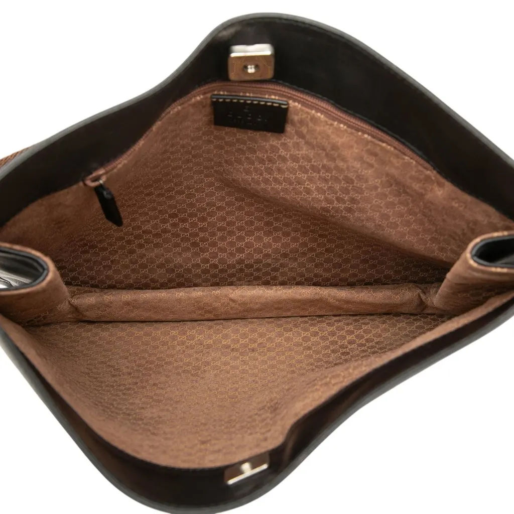 Gucci Calfskin Web Shoulder Bag Black Leather Very good - Model View