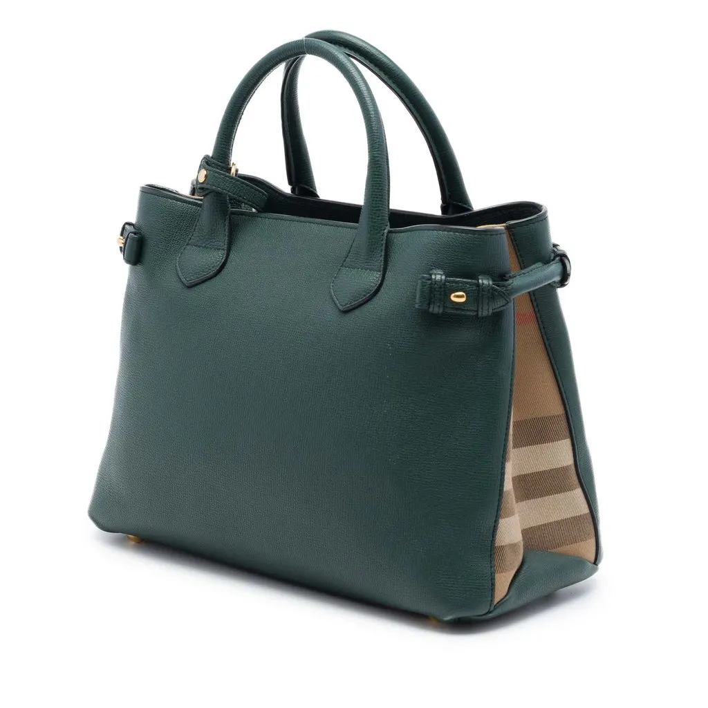 Burberry Medium Leather and House Check Banner Satchel Green Leather Very good - Back View