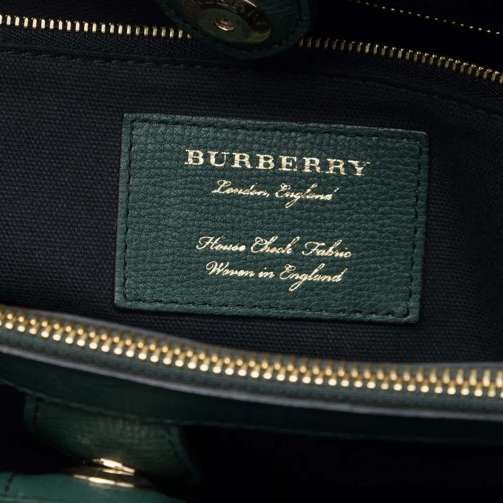 Burberry Medium Leather and House Check Banner Satchel Green Leather Very good - Box View