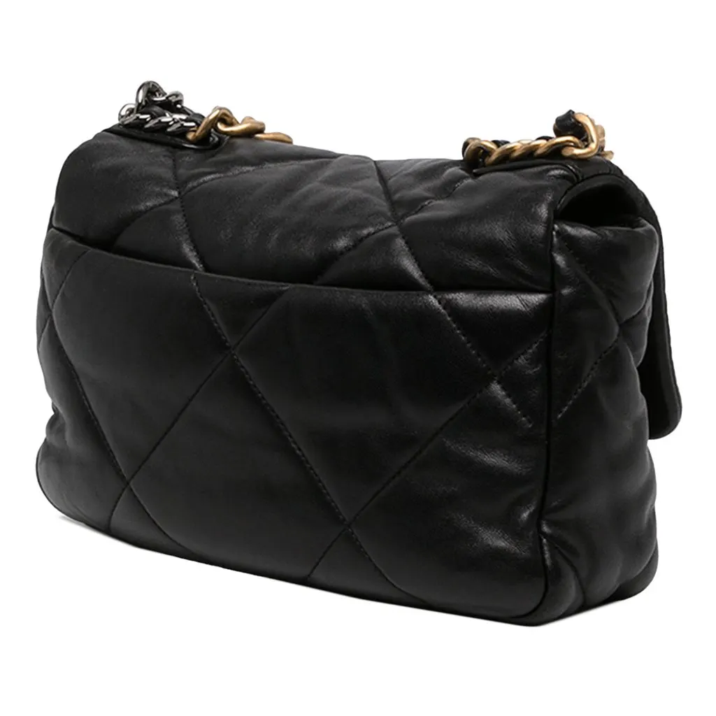 Chanel Medium Lambskin 19 Flap Black Leather Very good - Back View