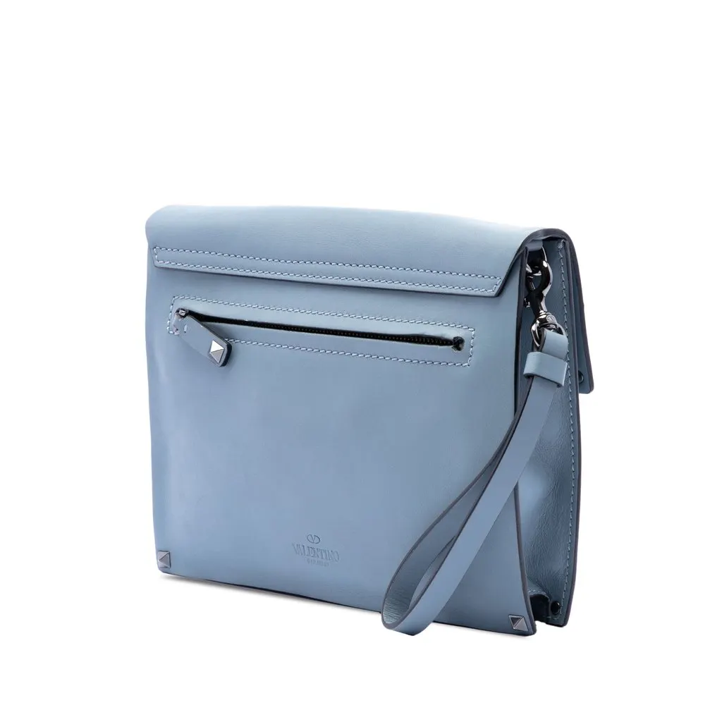 Valentino Leather Rockstud Wristlet Clutch Blue Leather Very good - Back View