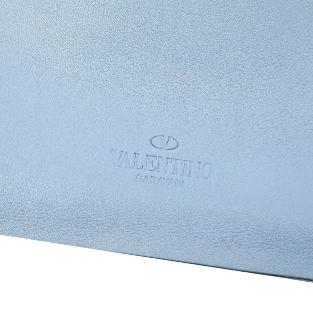 Valentino Leather Rockstud Wristlet Clutch Blue Leather Very good - Box View