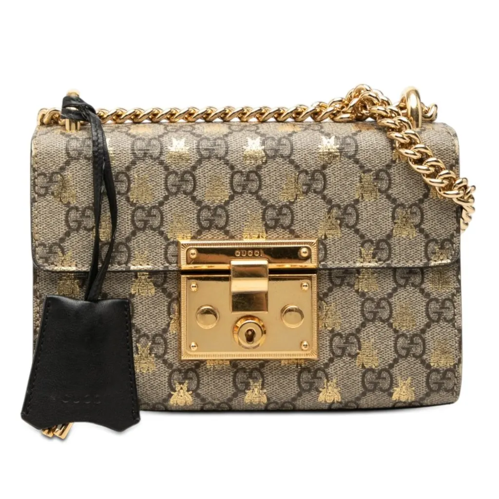 Gucci Small GG Supreme Bee Padlock Crossbody Beige Very good - Front View