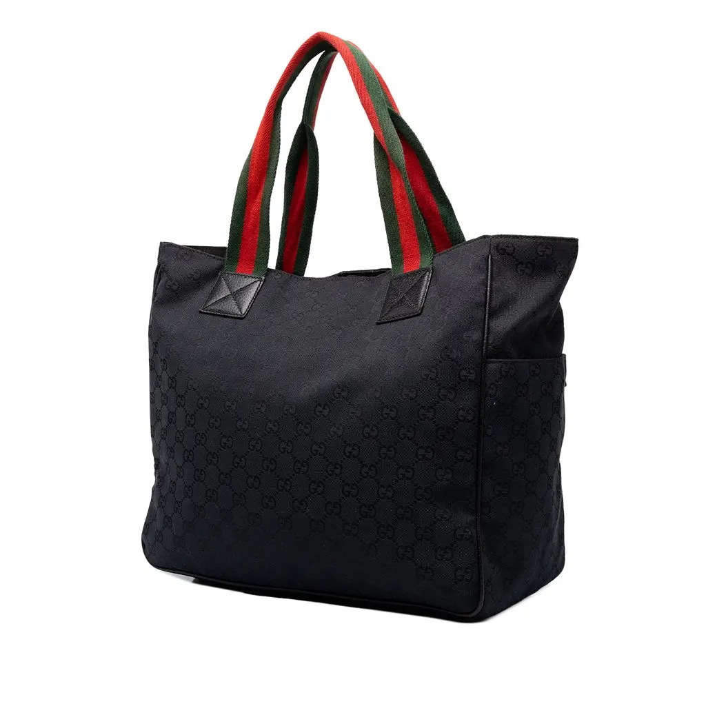 Gucci GG Canvas Web Double Pockets Tote Black Canvas Very good - Back View