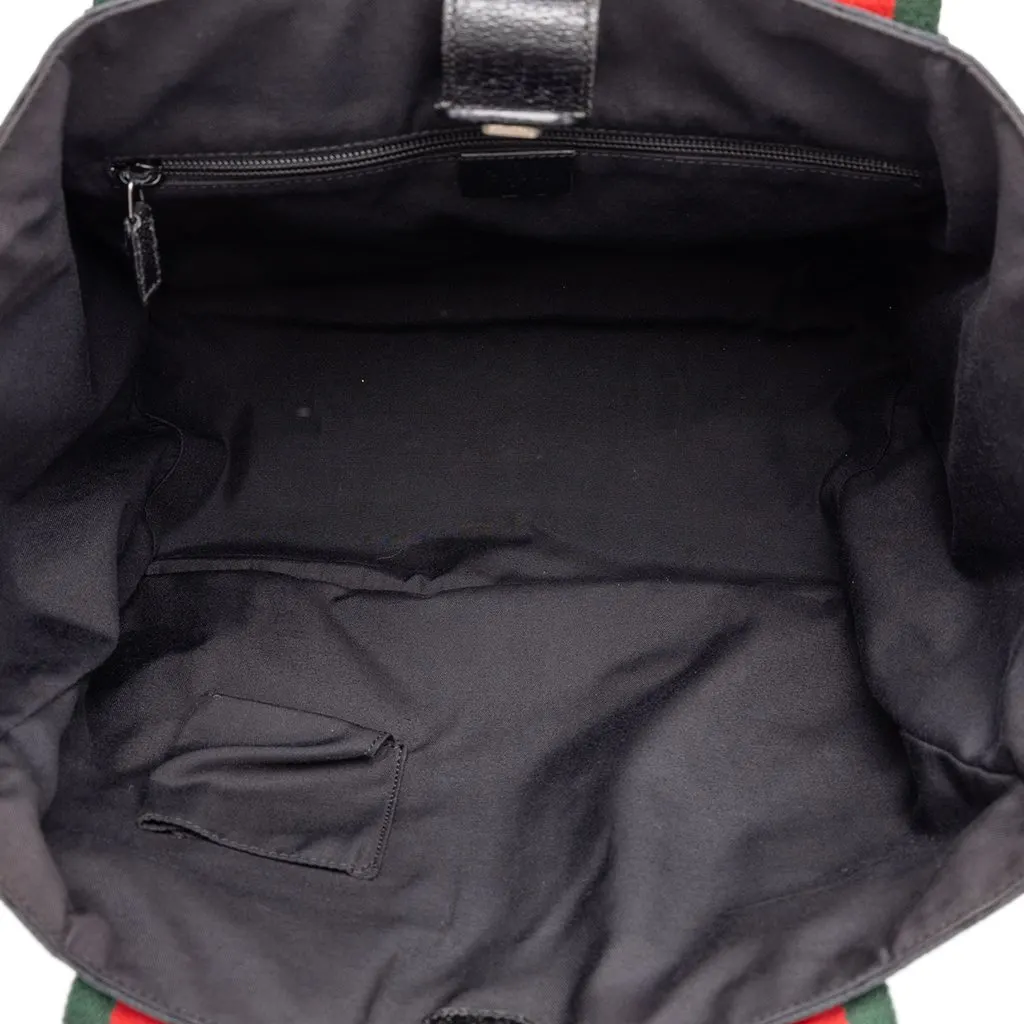 Gucci GG Canvas Web Double Pockets Tote Black Canvas Very good - Model View