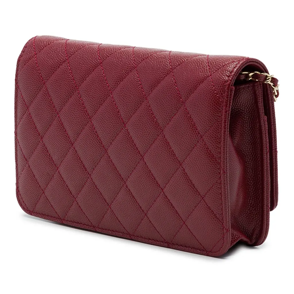 Chanel Quilted Caviar Golden Class Wallet On Chain Red Leather Very good - Back View