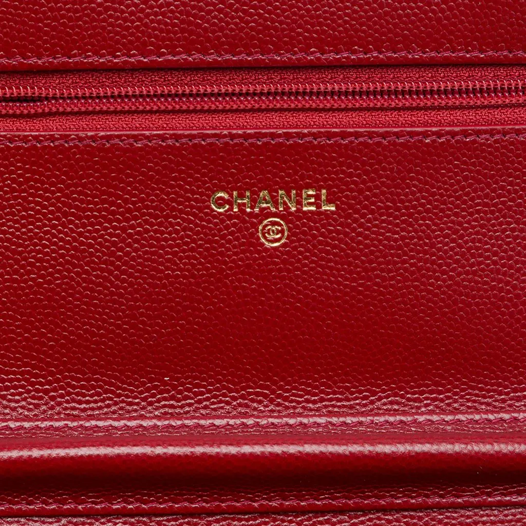 Chanel Quilted Caviar Golden Class Wallet On Chain Red Leather Very good - Box View