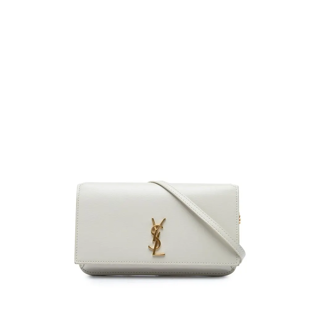 Saint Laurent Smooth Leather Cassandre Phone Holder White Leather Good - Front View