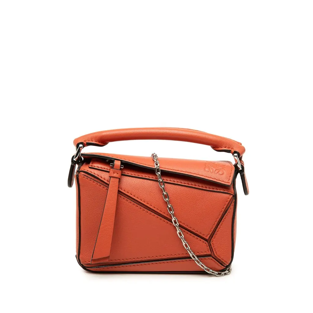 Loewe Nano Calfskin Puzzle Satchel Orange Leather Very good - Front View
