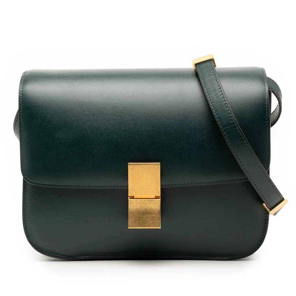 Celine Medium Calfskin Classic Box Green Leather Very good - Front View