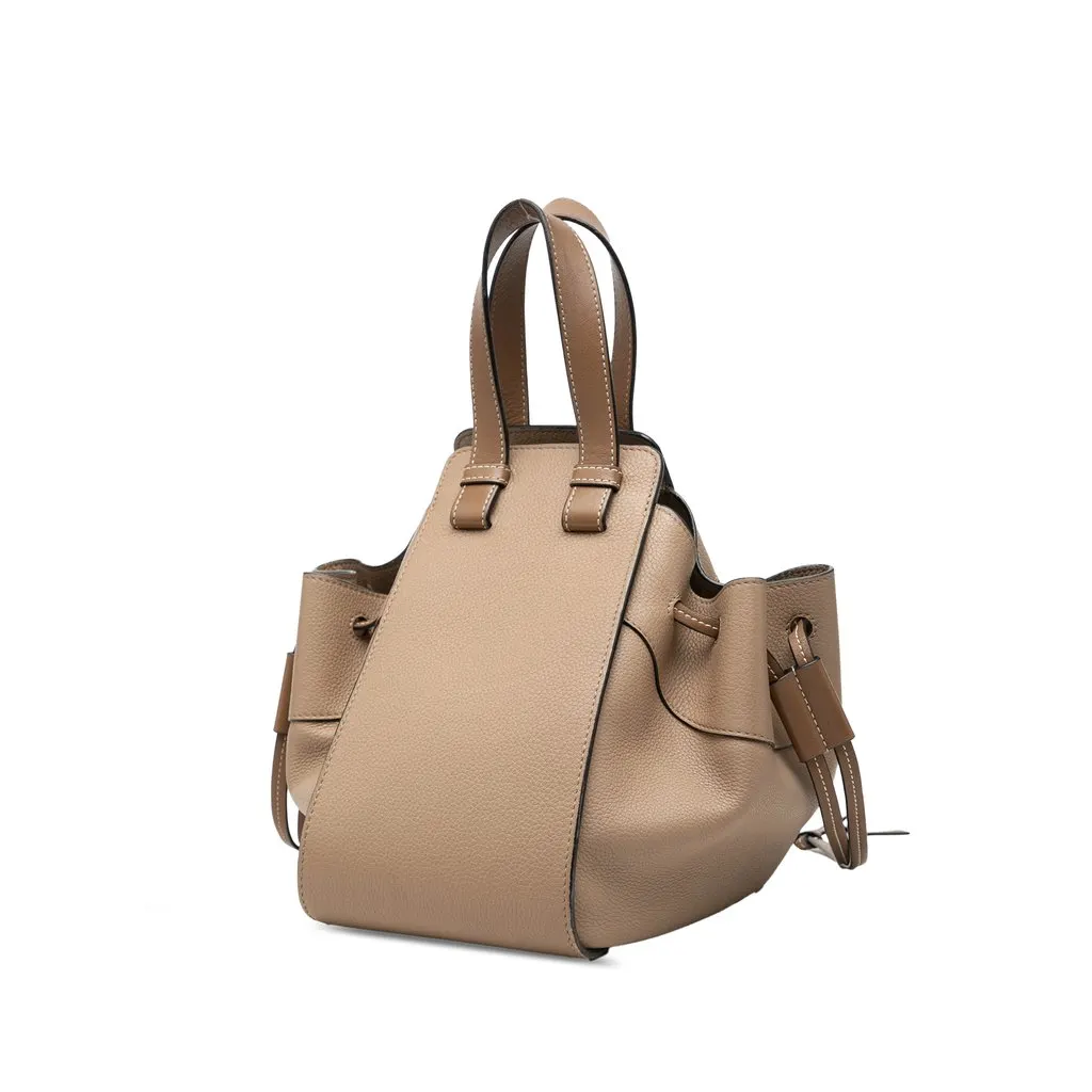 LOEWE Small Grained Calfskin Drawstring Hammock Bag Beige Leather Very good - Back View