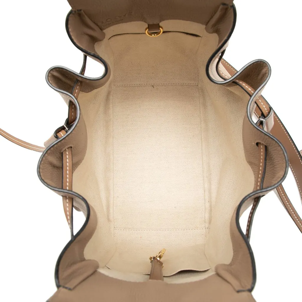LOEWE Small Grained Calfskin Drawstring Hammock Bag Beige Leather Very good - Model View