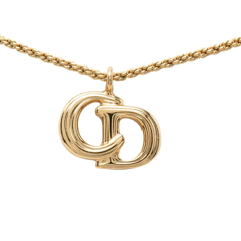 Dior Gold Plated CD Logo Pendant Necklace Gold Metal Very good - Back View