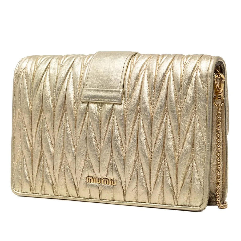 Miu Miu Metallic Matelasse Nappa Crystal Embellished Crossbody Gold Leather Very good - Back View