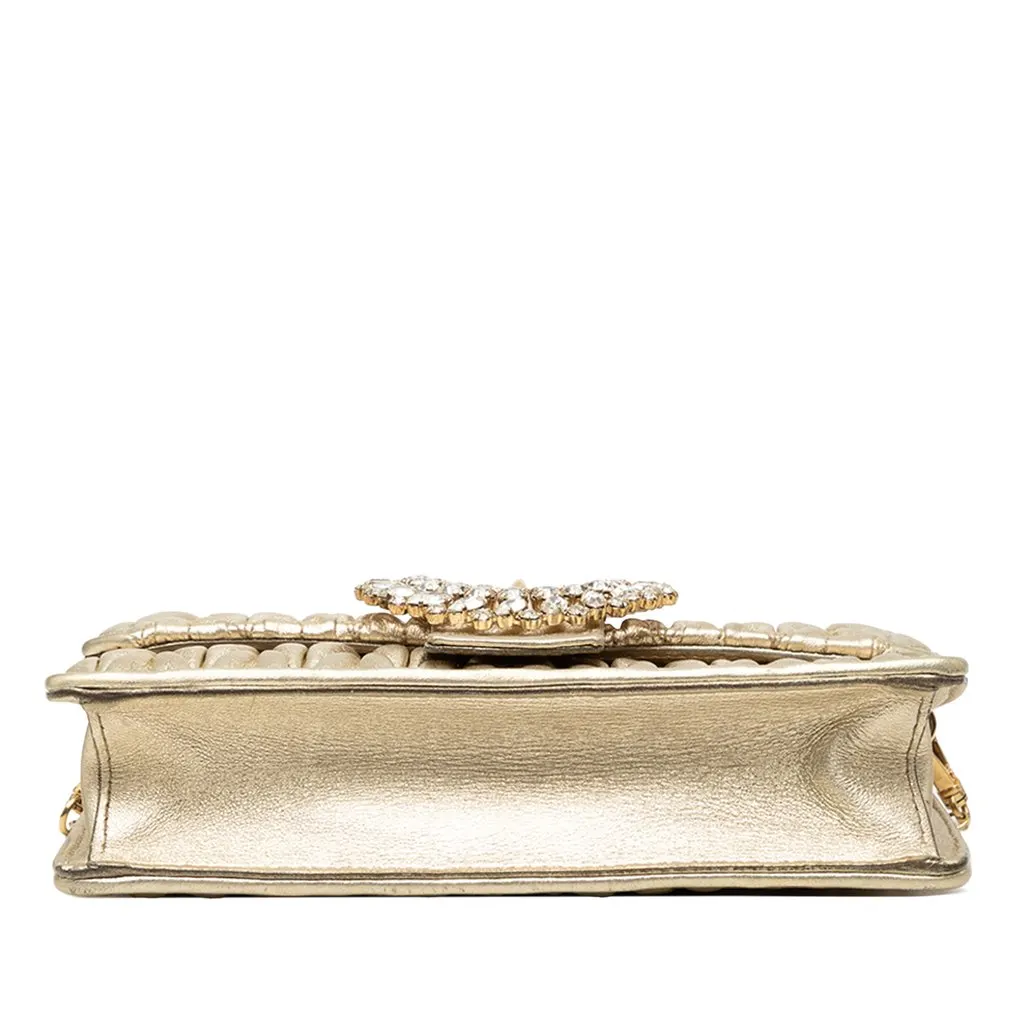 Miu Miu Metallic Matelasse Nappa Crystal Embellished Crossbody Gold Leather Very good - Inside View