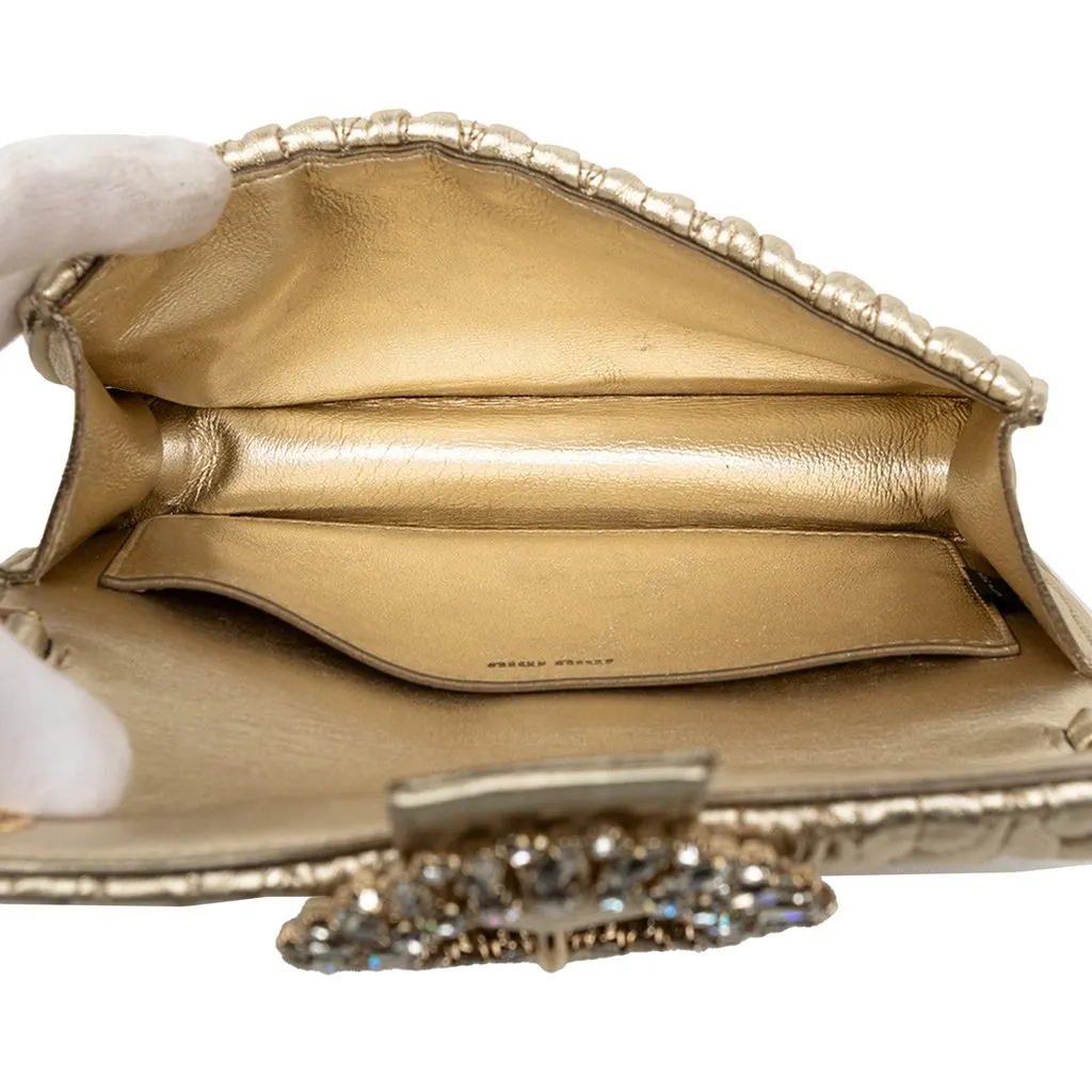Miu Miu Metallic Matelasse Nappa Crystal Embellished Crossbody Gold Leather Very good - Model View