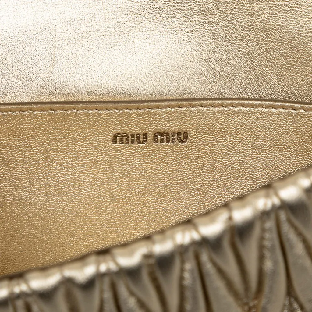Miu Miu Metallic Matelasse Nappa Crystal Embellished Crossbody Gold Leather Very good - Box View