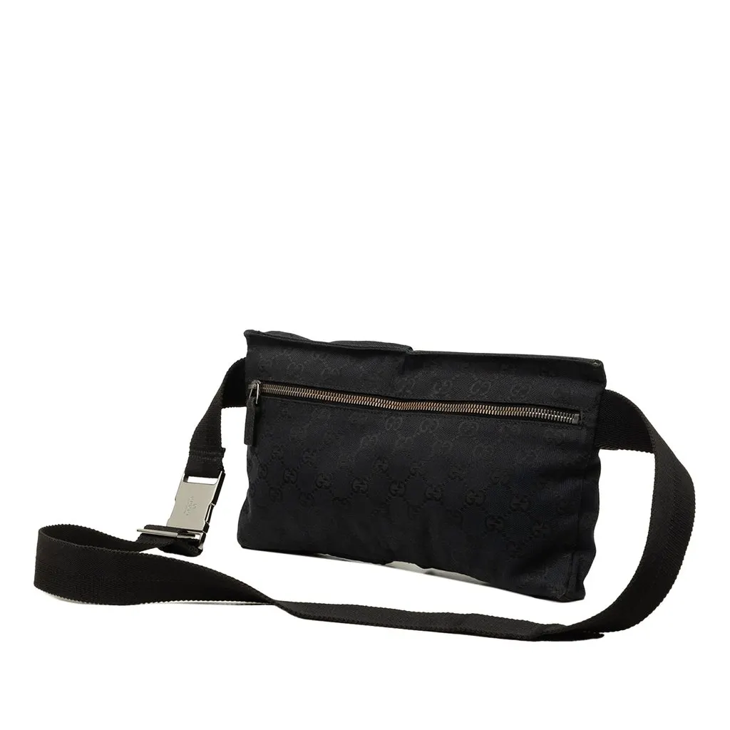 Gucci GG Canvas Double Pocket Belt Bag Black Canvas Good - Back View