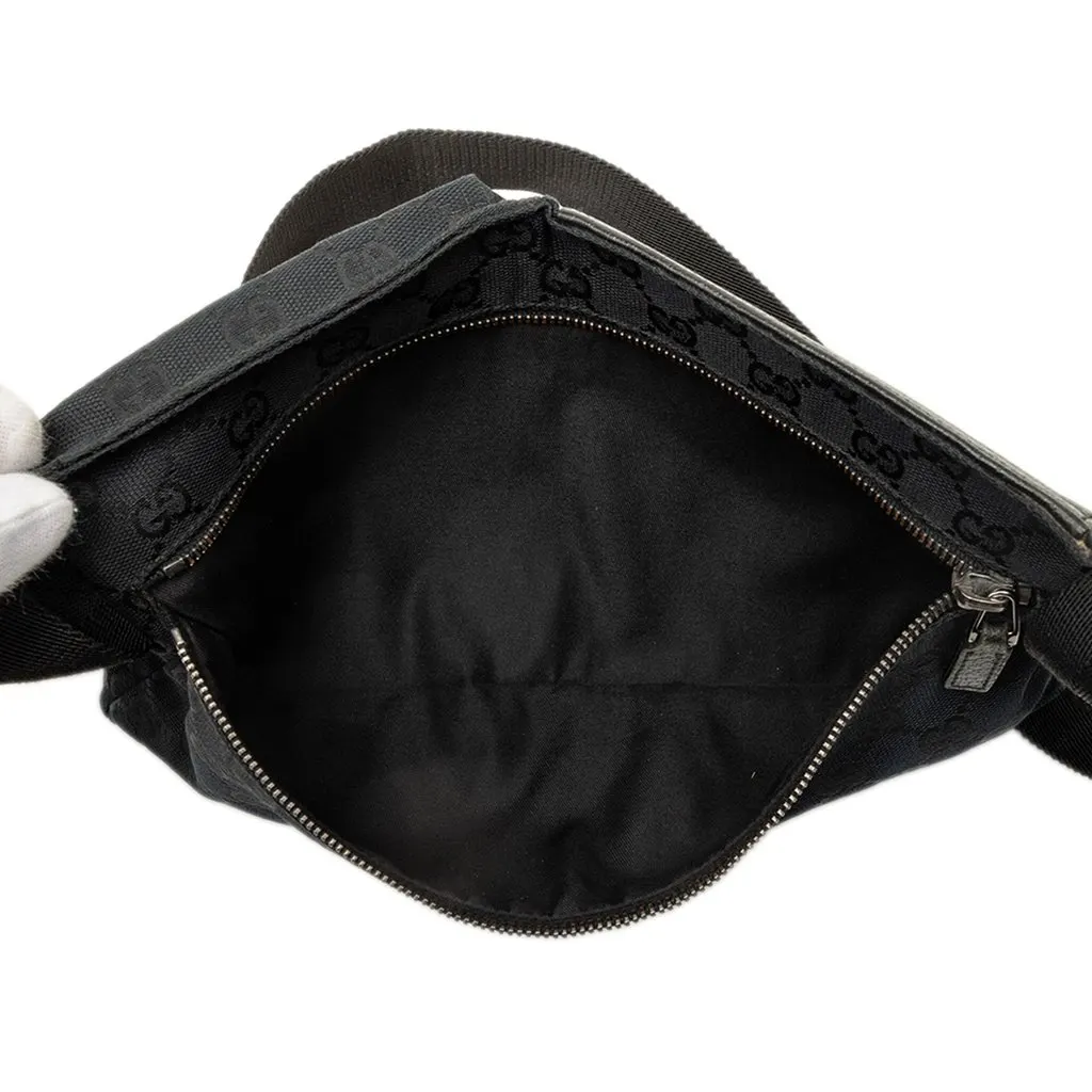 Gucci GG Canvas Double Pocket Belt Bag Black Canvas Good - Model View