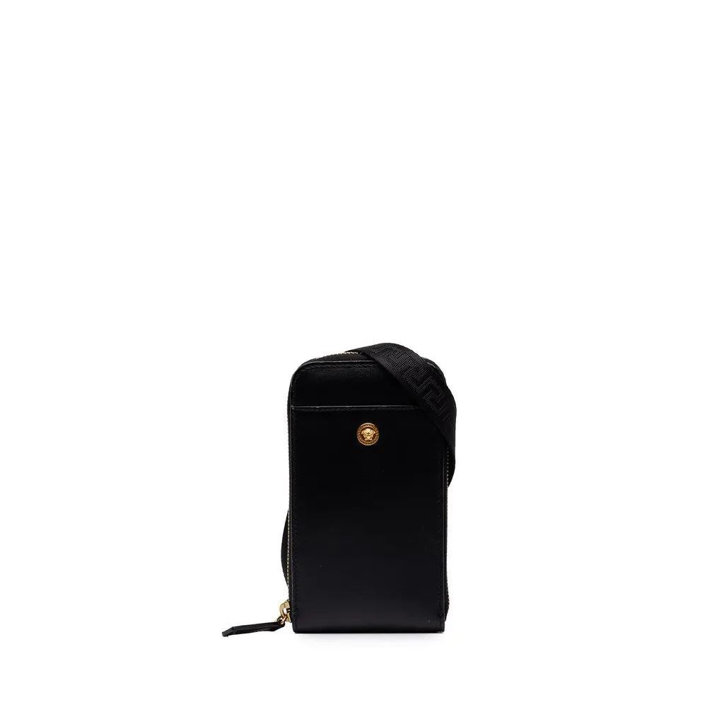 Versace Leather Medusa Phone Pouch Crossbody Black Leather Very good - Front View