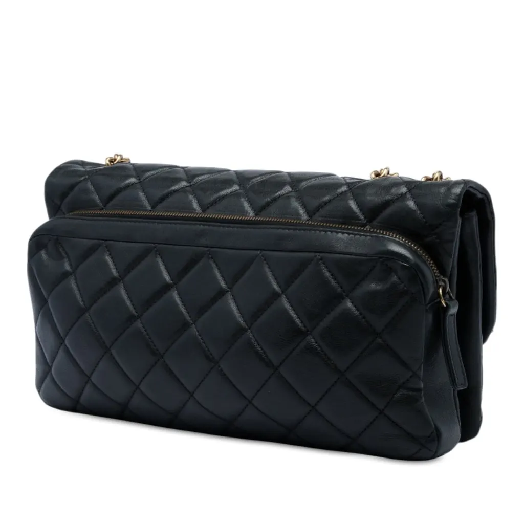 Chanel Quilted Calfskin CC Crown Flap Black Leather Very good - Back View