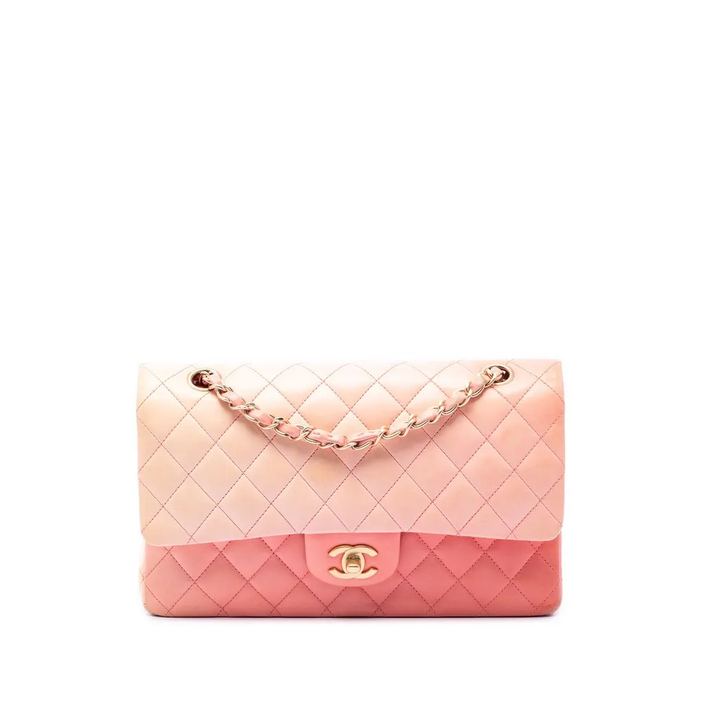 Chanel Medium Classic Ombre Lambskin Double Flap Pink Leather Very good - Front View