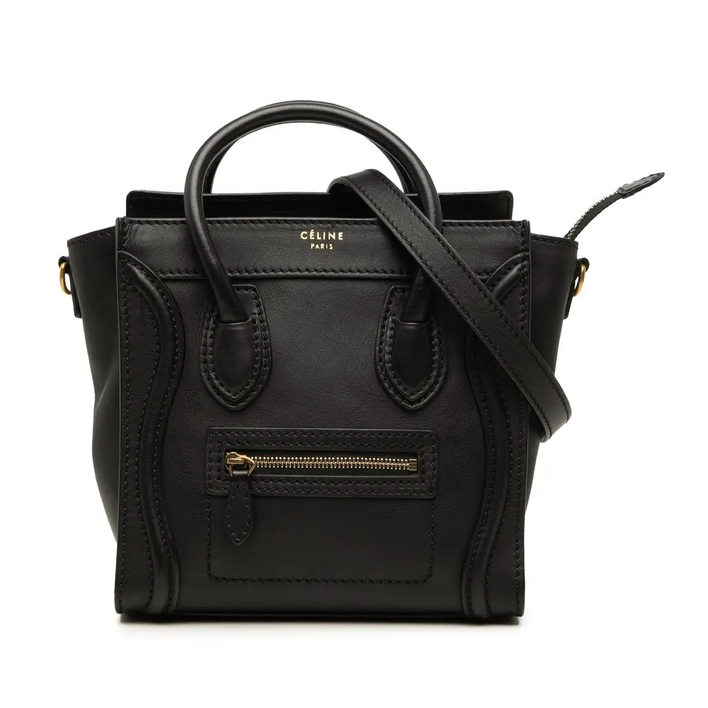 Celine Nano Smooth Calfskin Luggage Tote Black Leather Very good - Front View