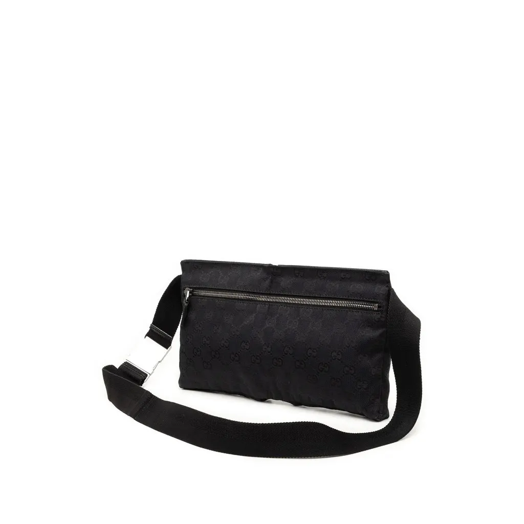 Gucci GG Canvas Double Pocket Belt Bag Black Canvas Good - Back View