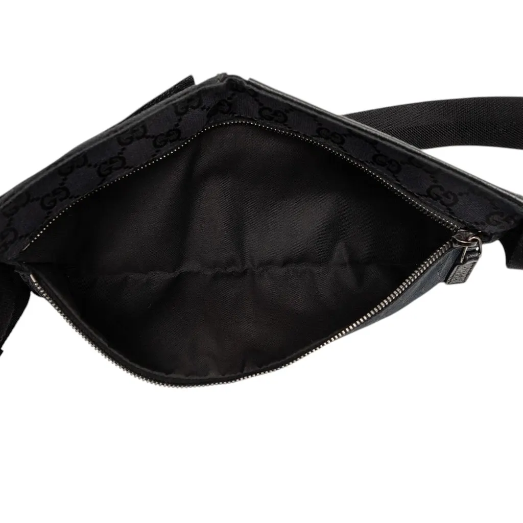 Gucci GG Canvas Double Pocket Belt Bag Black Canvas Good - Model View