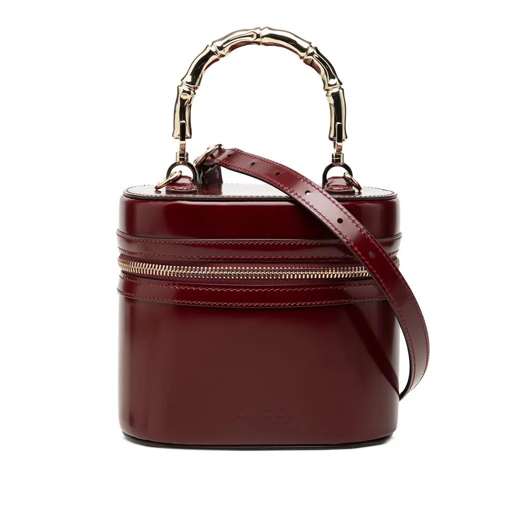 Gucci Shiny Calfskin Bamboo Vanity Bag Red Leather Good - Front View