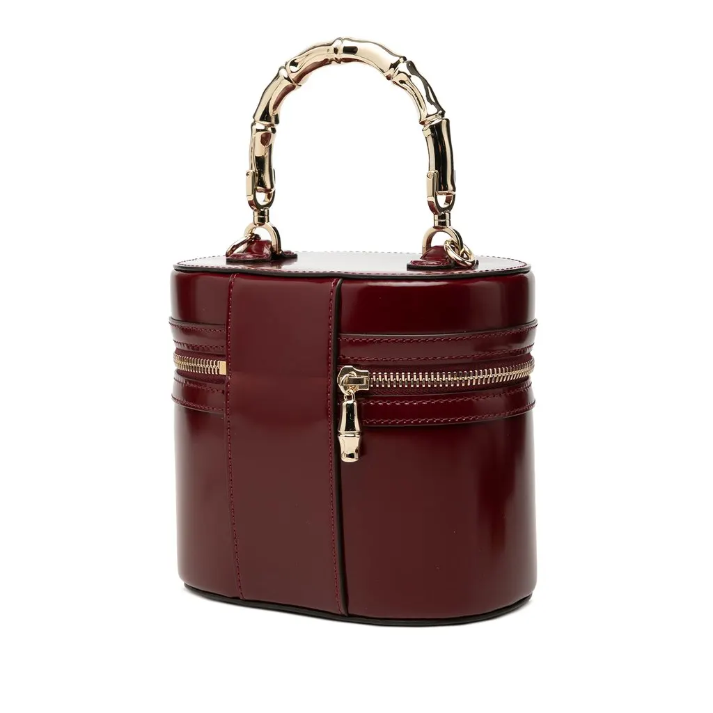 Gucci Shiny Calfskin Bamboo Vanity Bag Red Leather Good - Back View